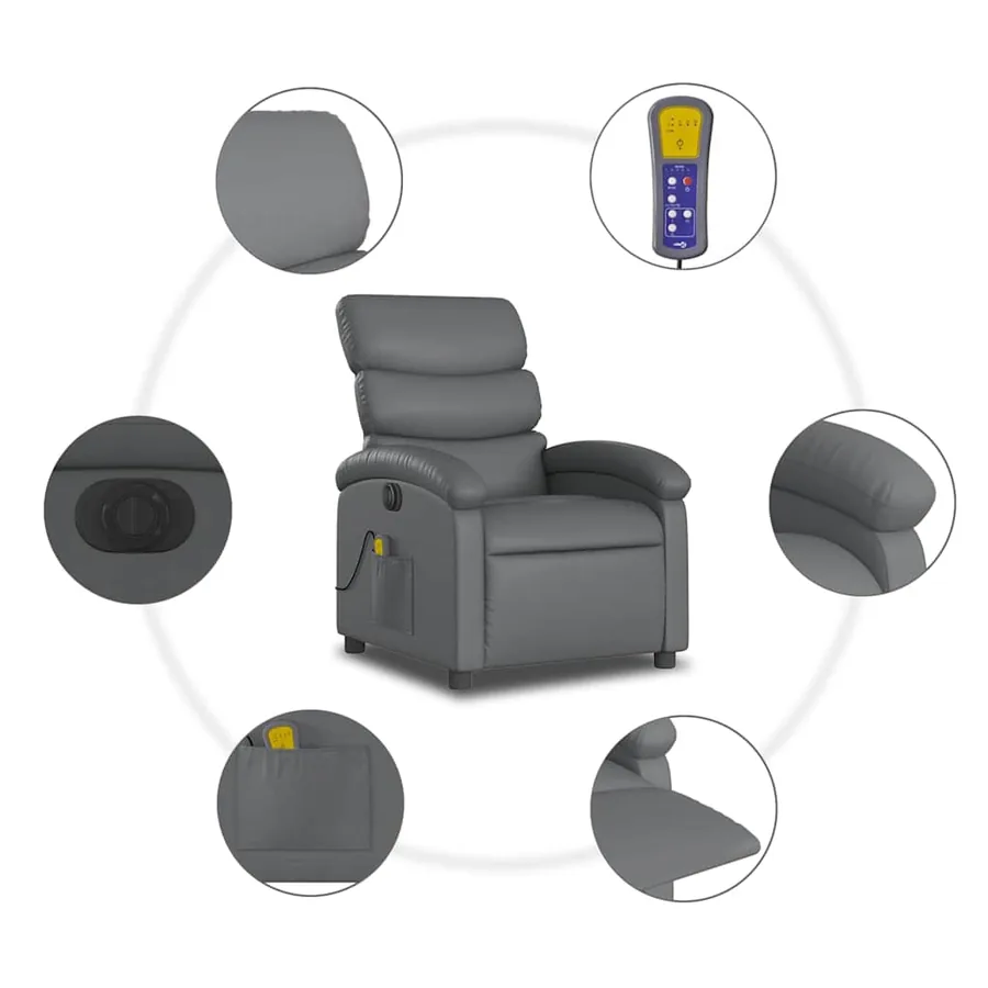 Fauteuil de massage inclinable électrique gris similicuir - 8