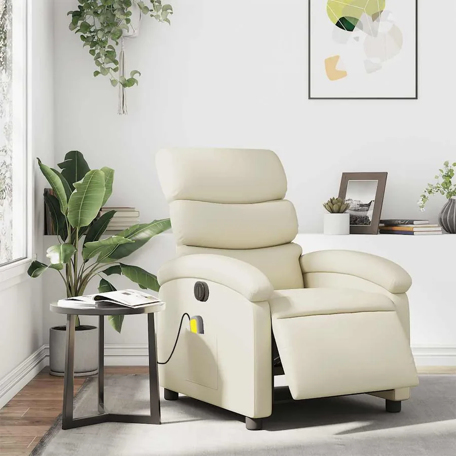 Fauteuil de massage inclinable électrique crème similicuir - 16