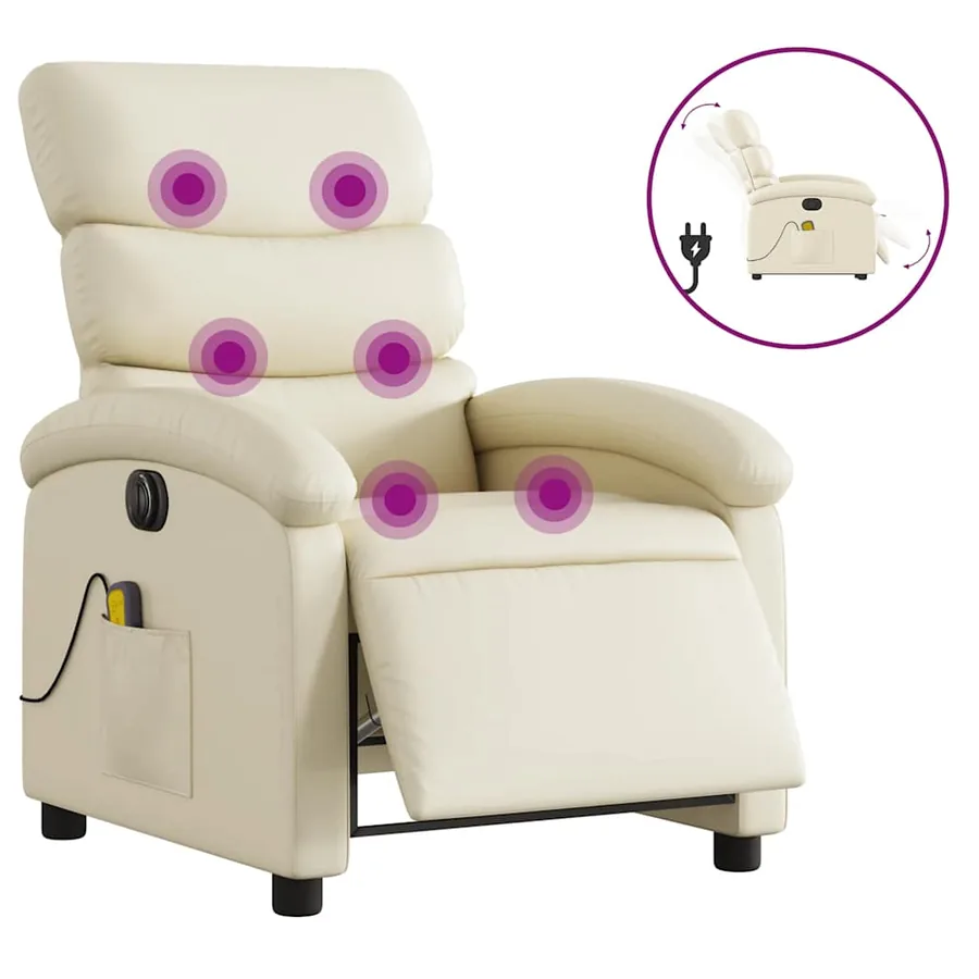 Fauteuil de massage inclinable électrique crème similicuir - 2