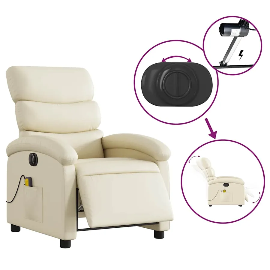 Fauteuil de massage inclinable électrique crème similicuir - 6