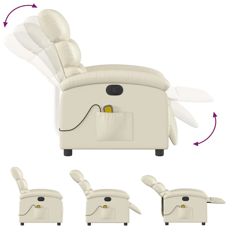 Fauteuil de massage inclinable électrique crème similicuir - 7