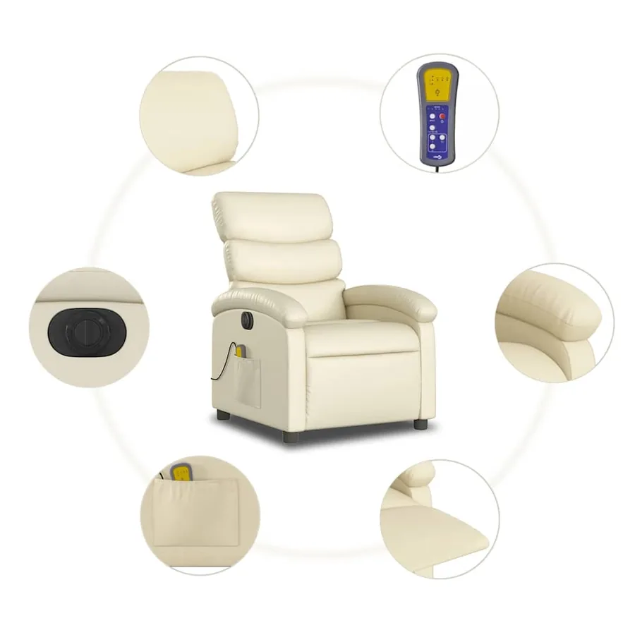 Fauteuil de massage inclinable électrique crème similicuir - 8