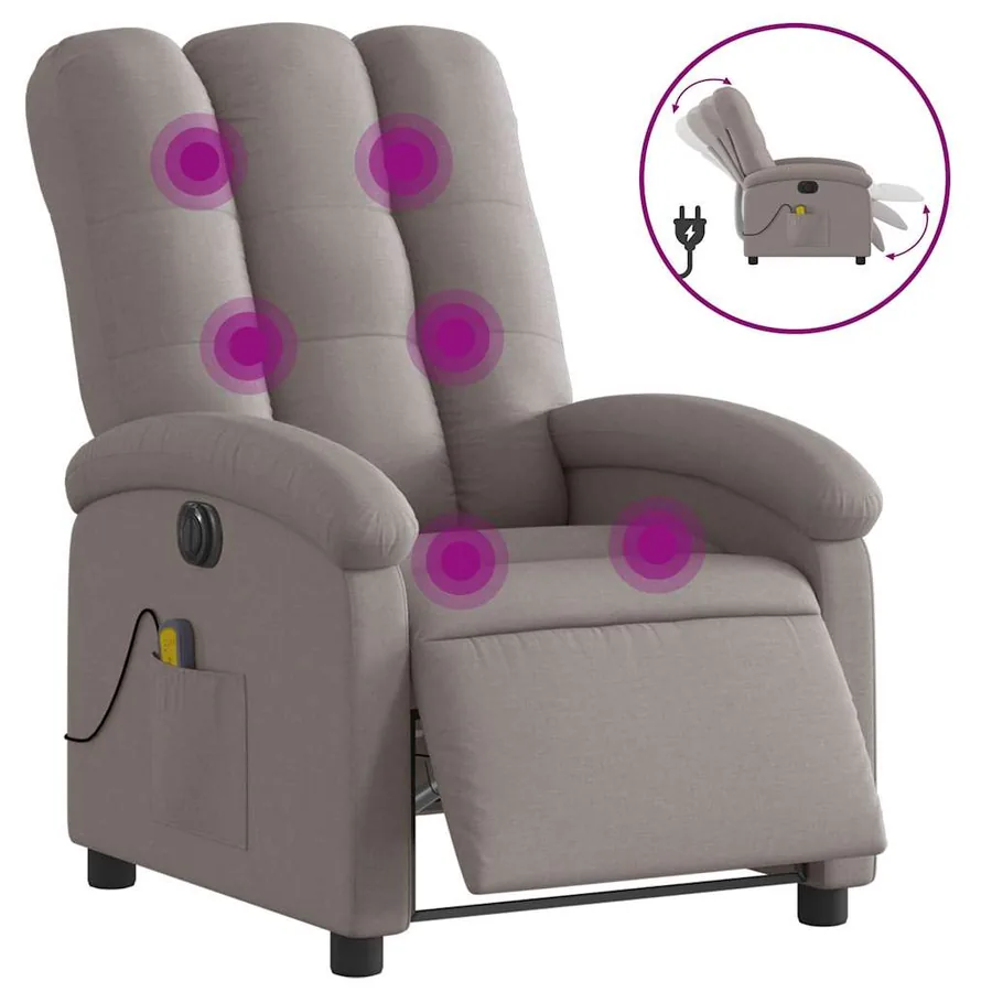 Fauteuil de massage inclinable électrique Taupe Tissu - 2