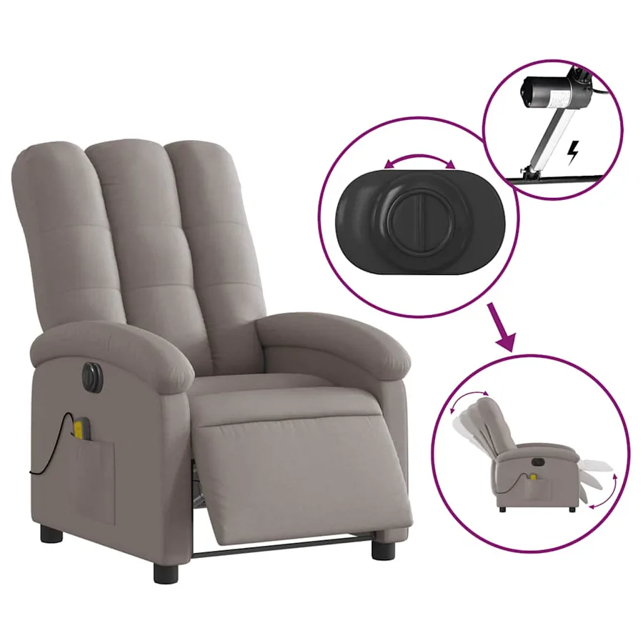 Fauteuil de massage inclinable électrique Taupe Tissu - 6