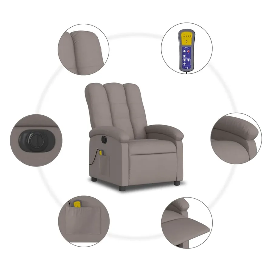 Fauteuil de massage inclinable électrique Taupe Tissu - 8
