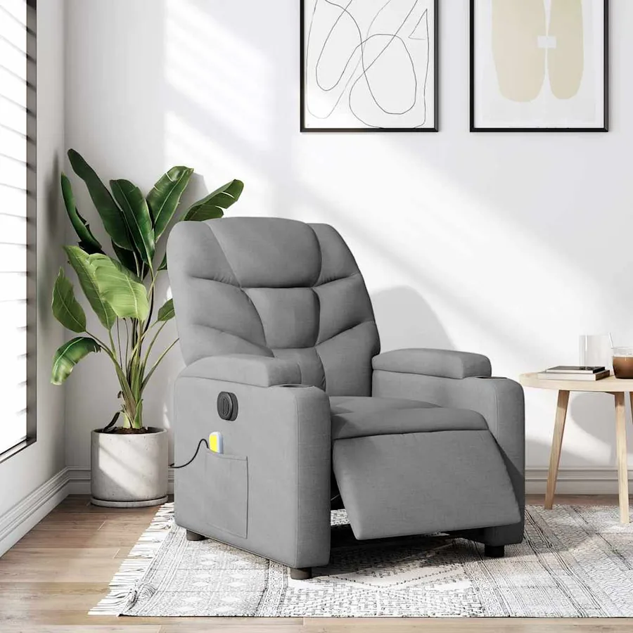 Fauteuil de massage inclinable électrique gris clair tissu - 16