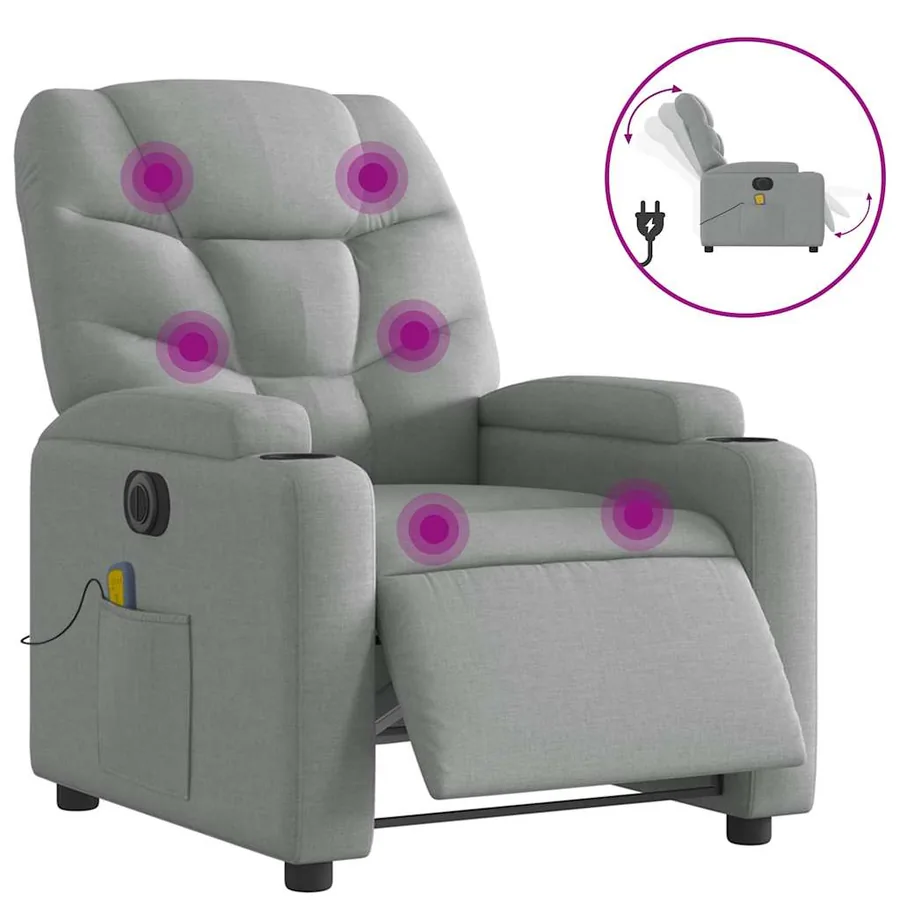 Fauteuil de massage inclinable électrique gris clair tissu - 2