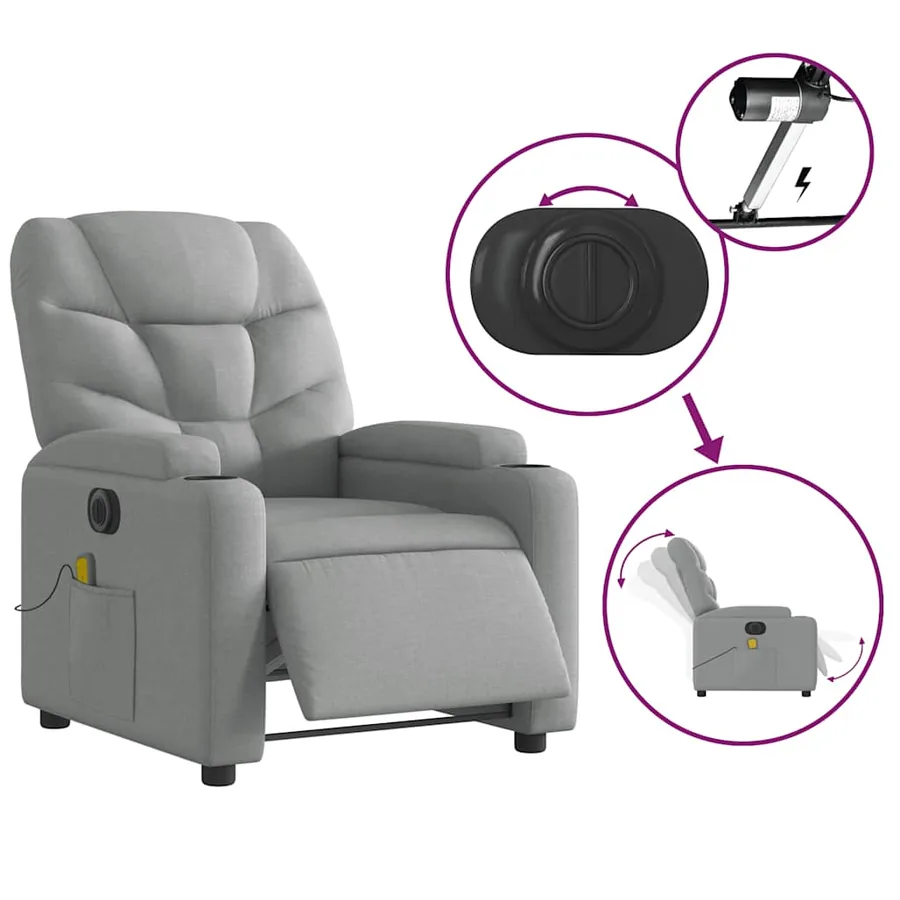 Fauteuil de massage inclinable électrique gris clair tissu - 6