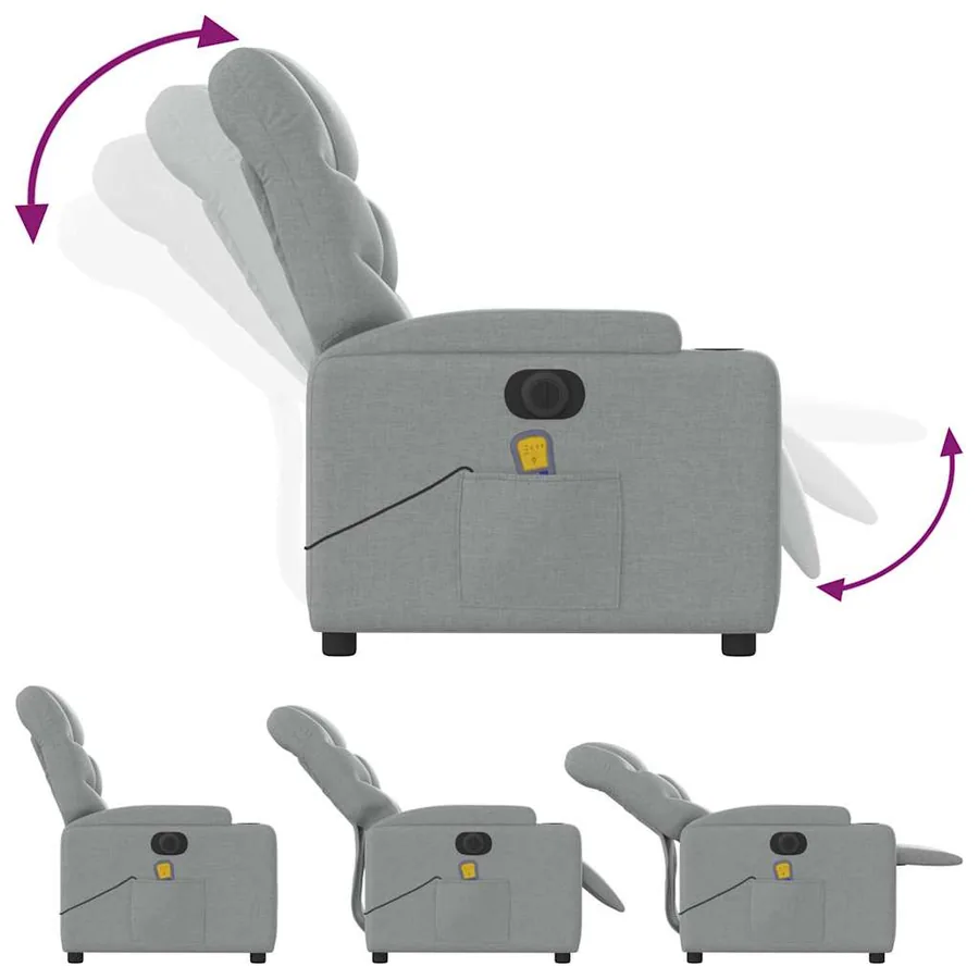 Fauteuil de massage inclinable électrique gris clair tissu - 7