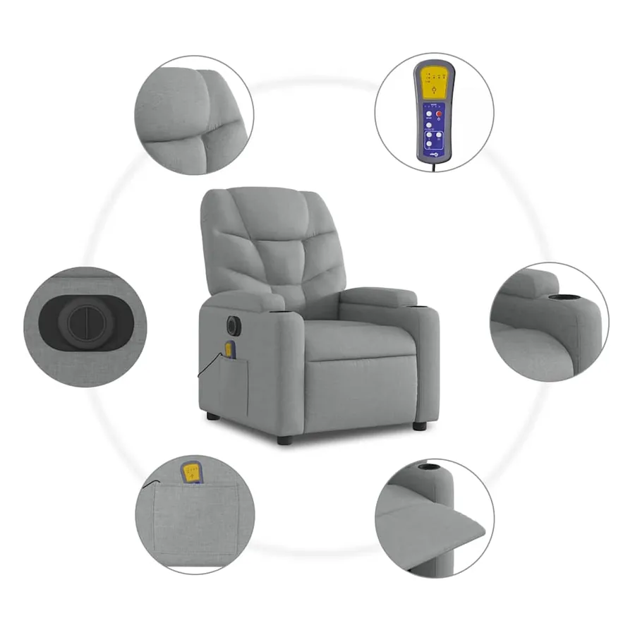 Fauteuil de massage inclinable électrique gris clair tissu - 8