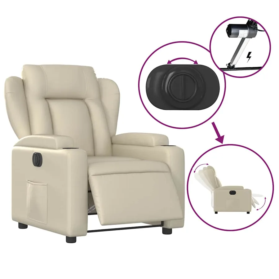 Fauteuil inclinable électrique Crème Similicuir - 6
