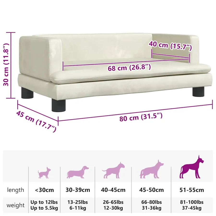 Lit pour chien crème 80x45x30 cm velours - 7