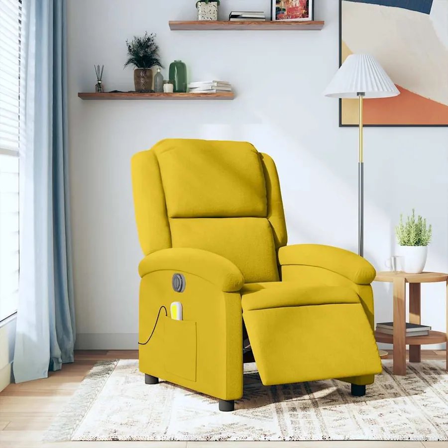 Fauteuil inclinable de massage électrique jaune velours - 15