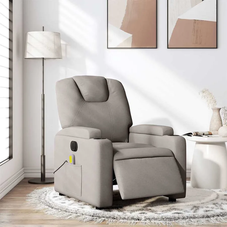 Fauteuil de massage inclinable électrique Taupe Tissu - 15