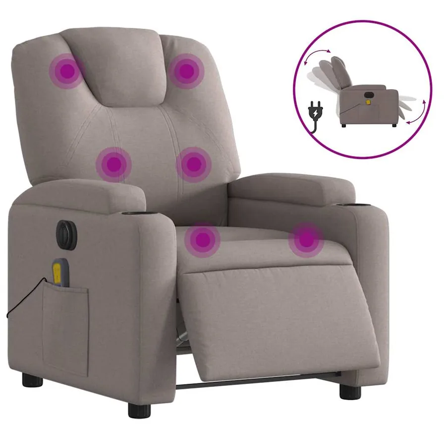 Fauteuil de massage inclinable électrique Taupe Tissu - 2