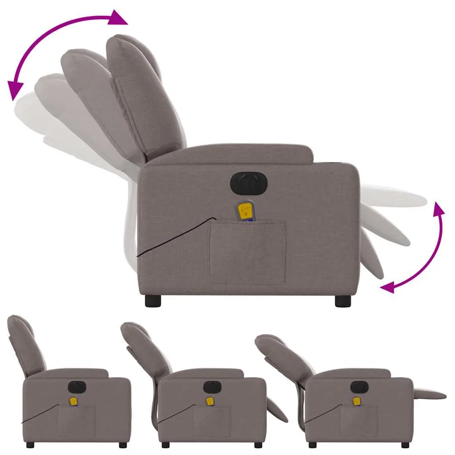 Fauteuil de massage inclinable électrique Taupe Tissu - 7