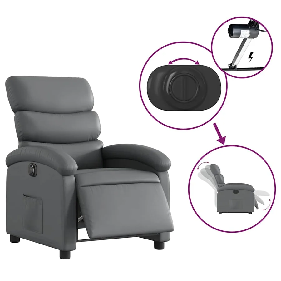 Fauteuil inclinable électrique Gris Similicuir - 6