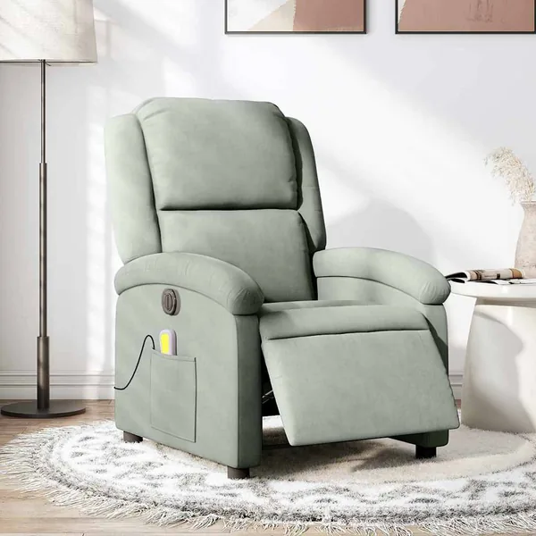 Fauteuil inclinable électrique de massage gris clair velours