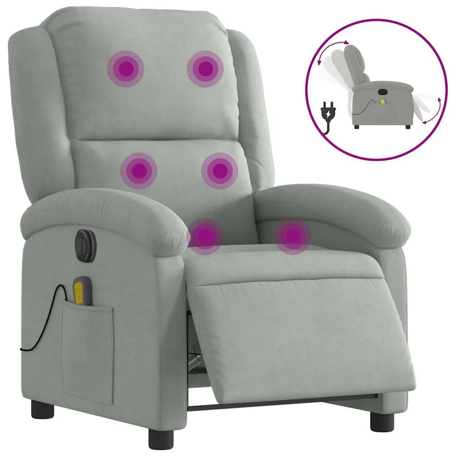 Fauteuil inclinable électrique de massage gris clair velours - 2