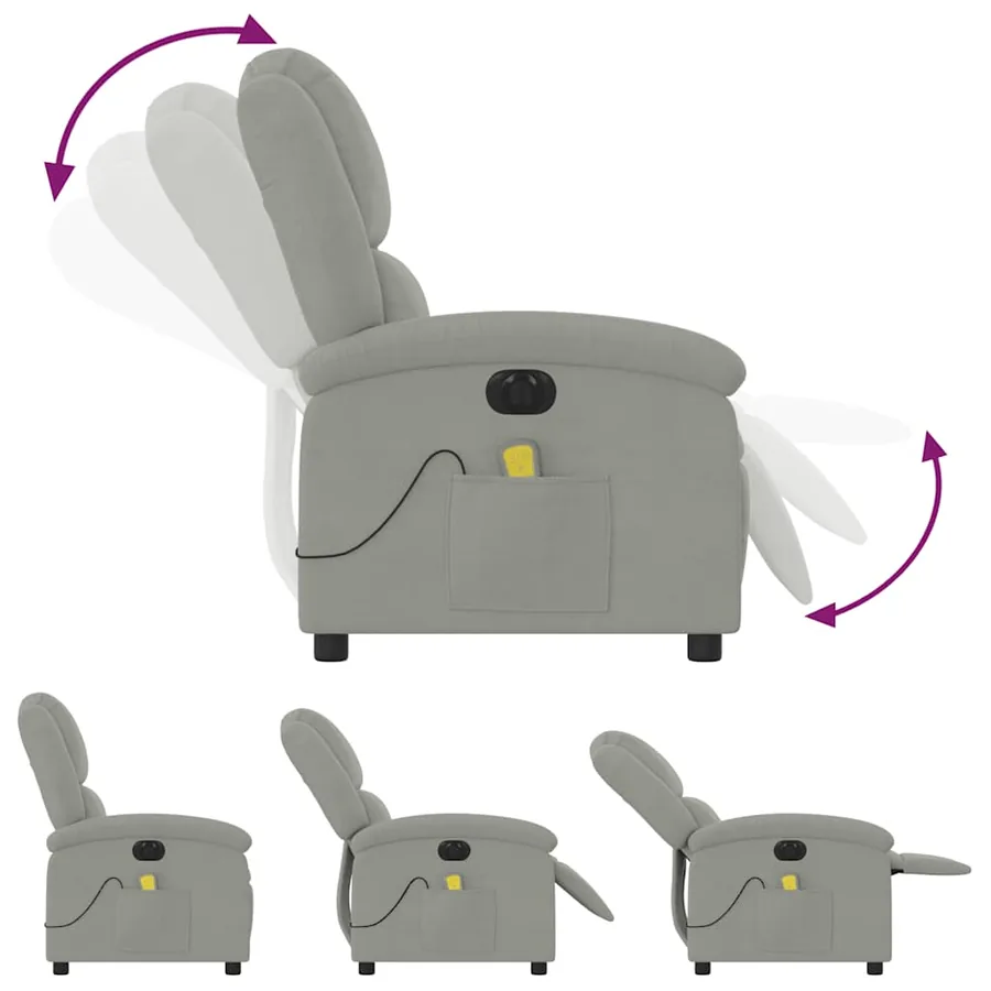Fauteuil inclinable électrique de massage gris clair velours - 7