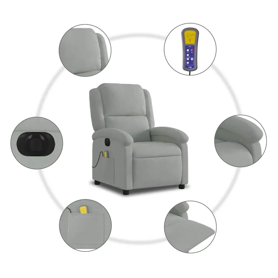 Fauteuil inclinable électrique de massage gris clair velours - 8