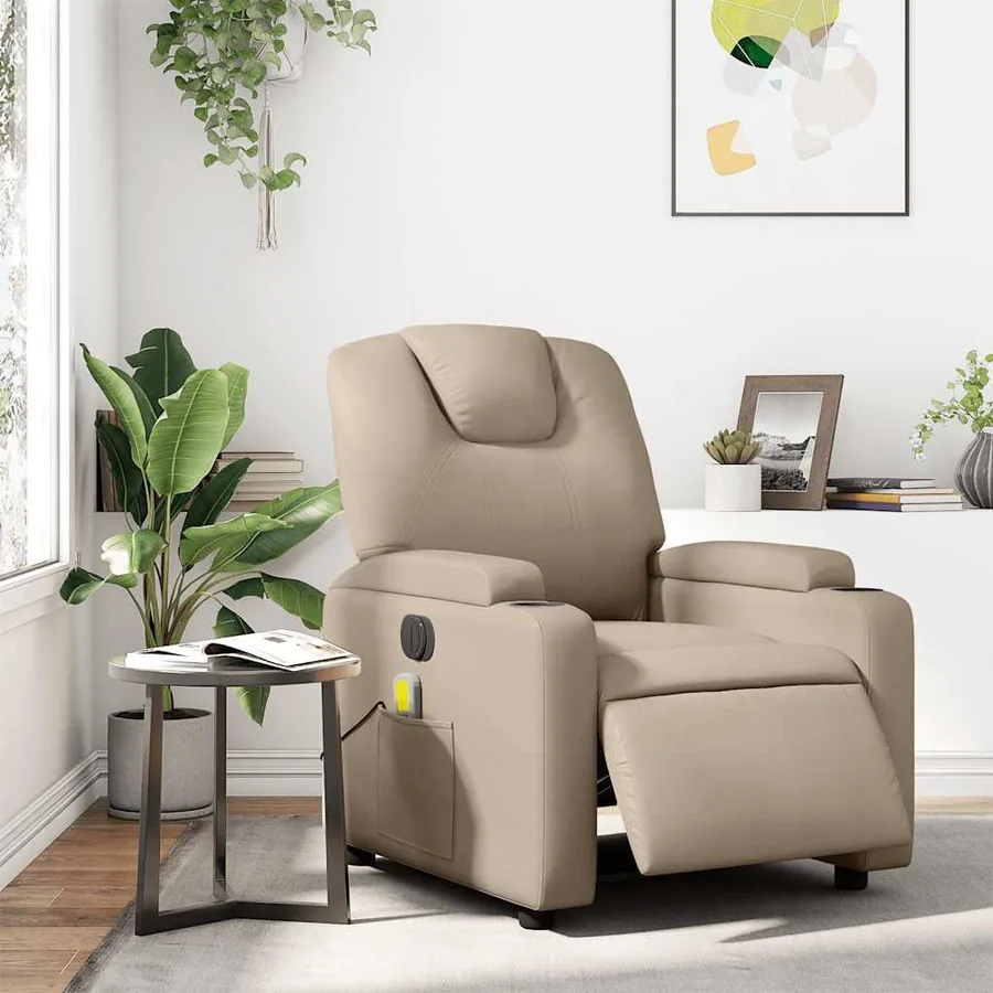 Fauteuil de massage inclinable électrique cappuccino similicuir - 16