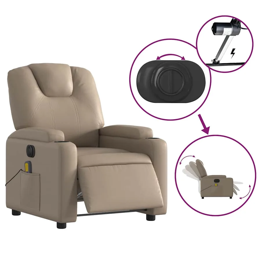 Fauteuil de massage inclinable électrique cappuccino similicuir - 6