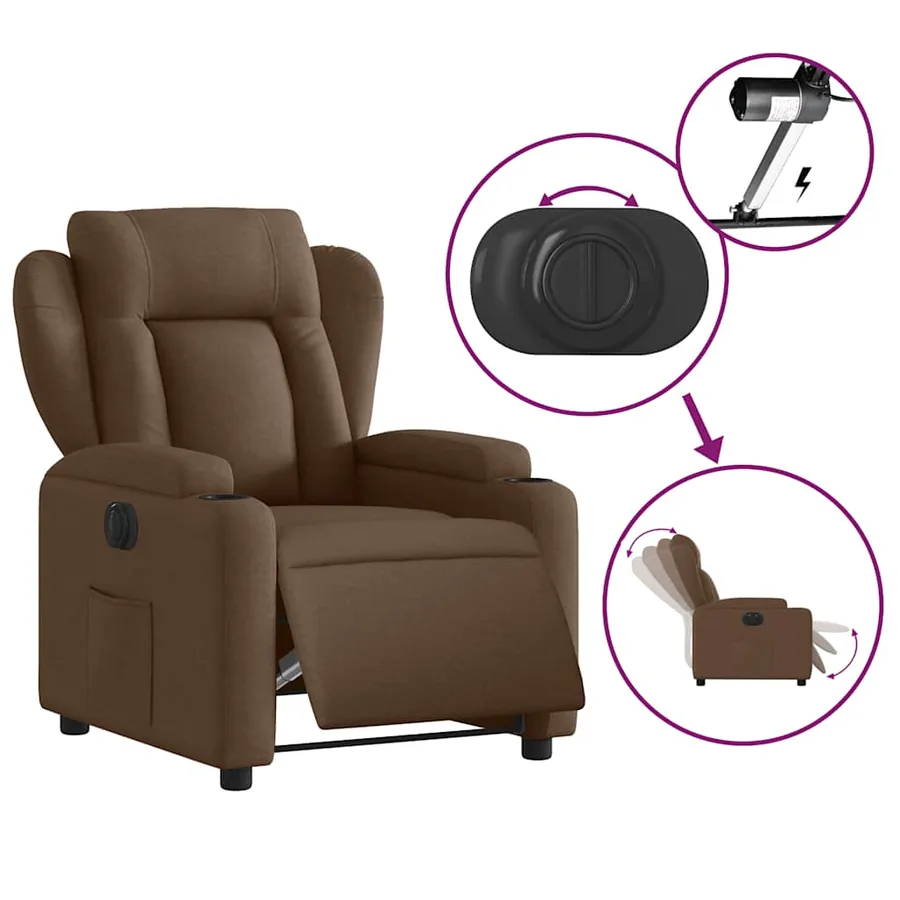 Fauteuil inclinable électrique Marron Tissu - 6