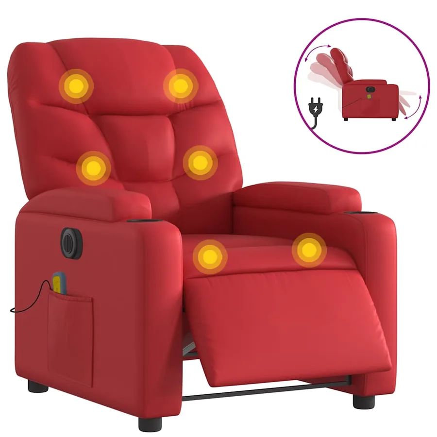 Fauteuil de massage inclinable électrique rouge similicuir - 2