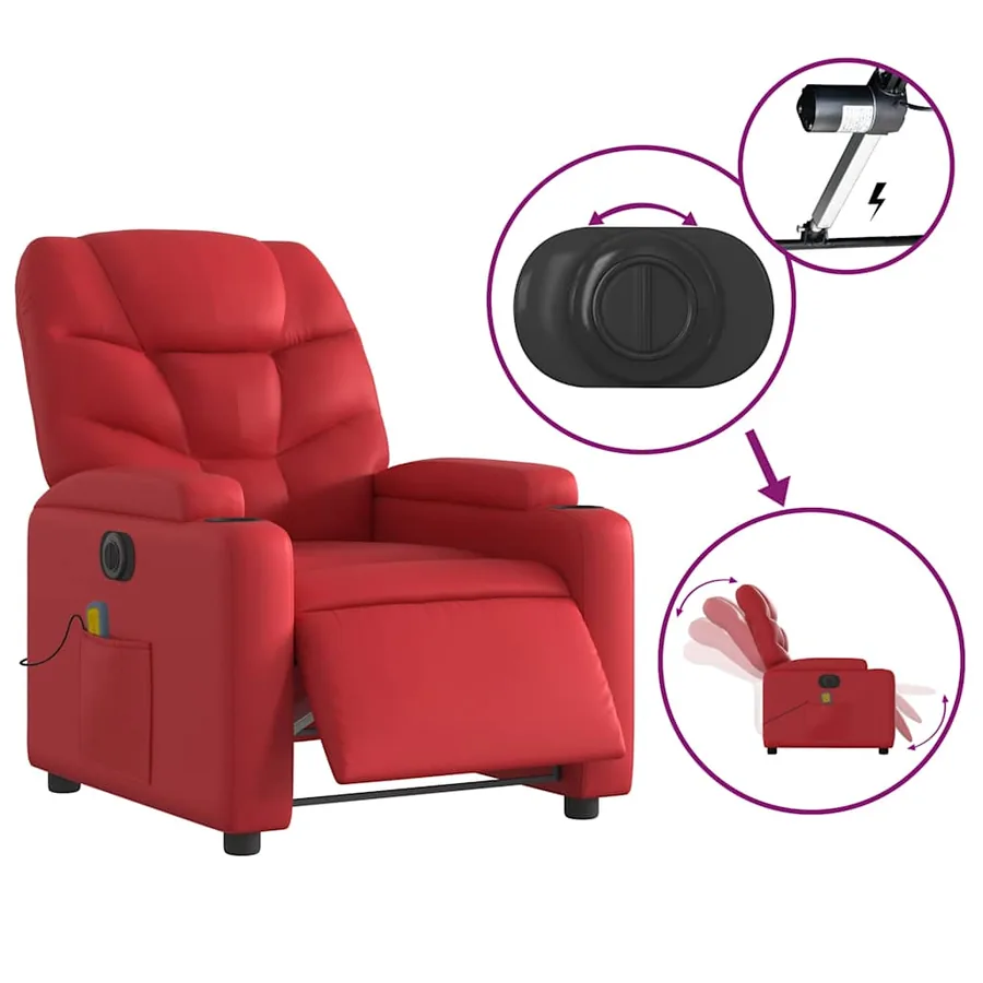 Fauteuil de massage inclinable électrique rouge similicuir - 5
