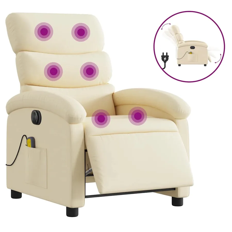 Fauteuil inclinable de massage électrique crème tissu - 2
