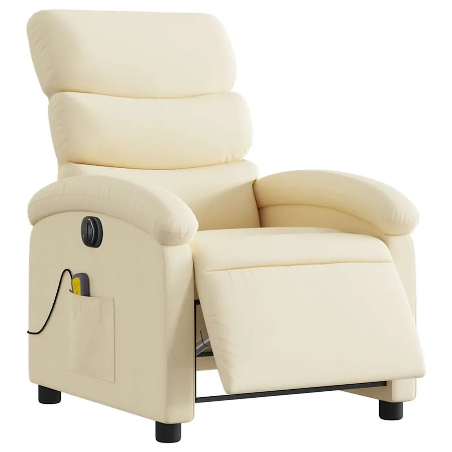 Fauteuil inclinable de massage électrique crème tissu - 3