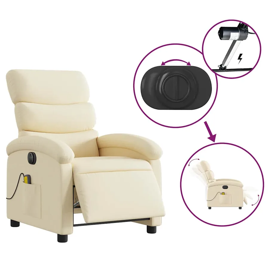 Fauteuil inclinable de massage électrique crème tissu - 6