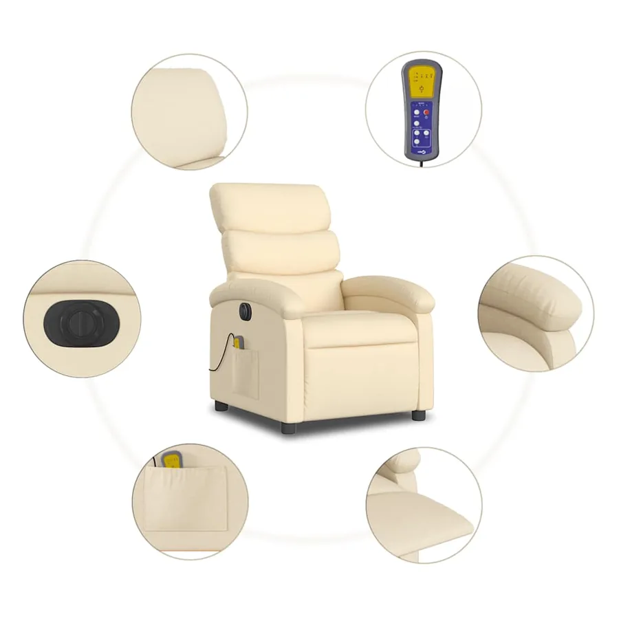 Fauteuil inclinable de massage électrique crème tissu - 8