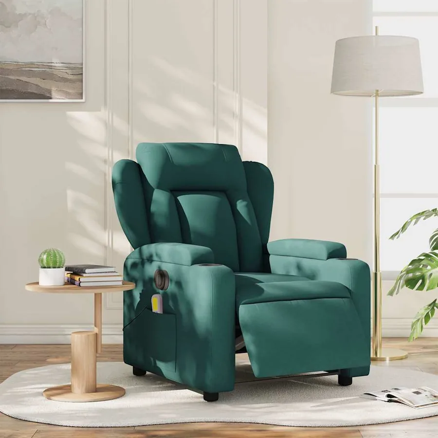 Fauteuil de massage inclinable électrique Vert foncé Tissu - 16