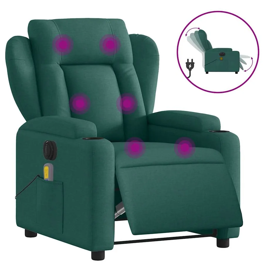 Fauteuil de massage inclinable électrique Vert foncé Tissu - 2
