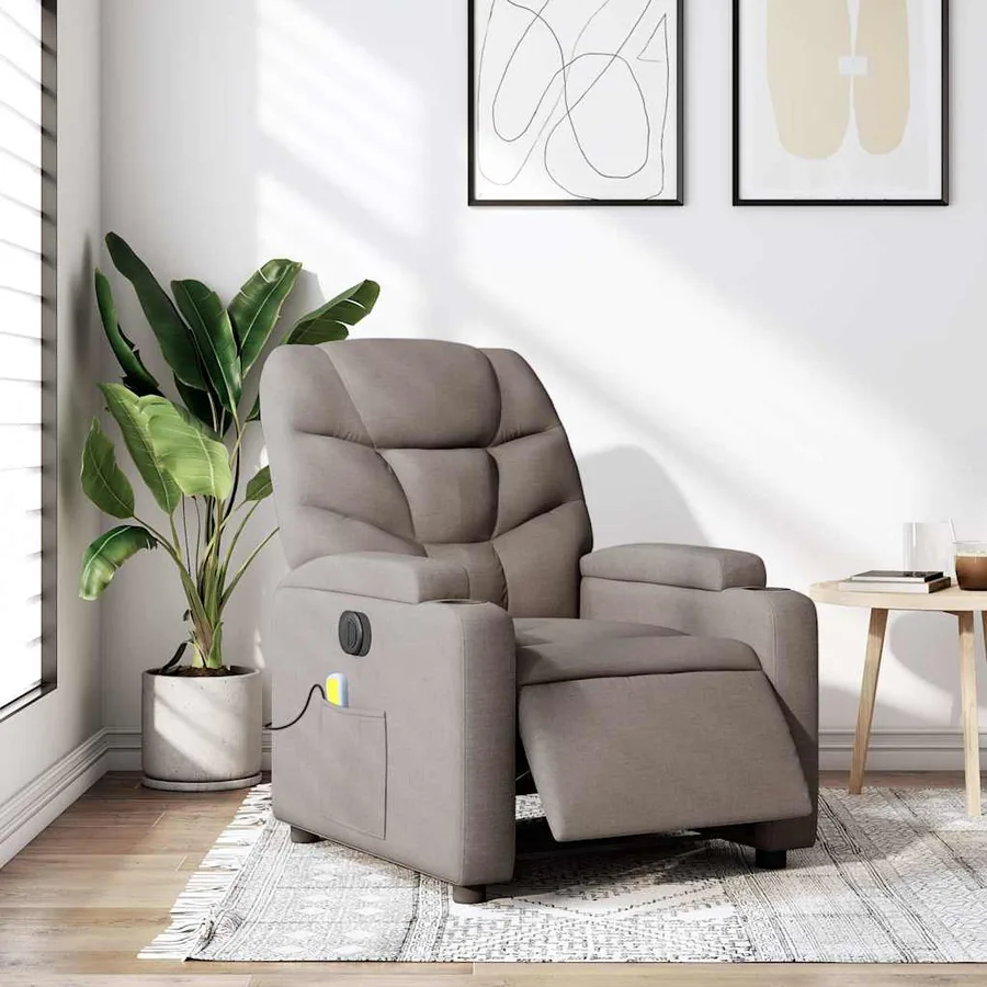 Fauteuil de massage inclinable électrique Taupe Tissu - 16