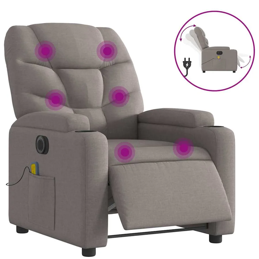 Fauteuil de massage inclinable électrique Taupe Tissu - 2