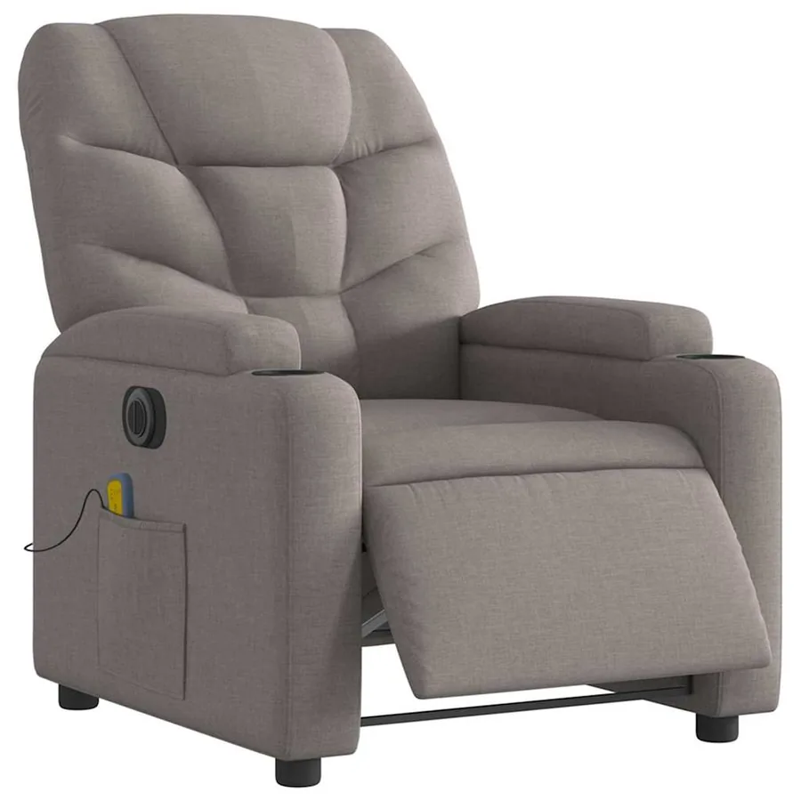 Fauteuil de massage inclinable électrique Taupe Tissu - 3