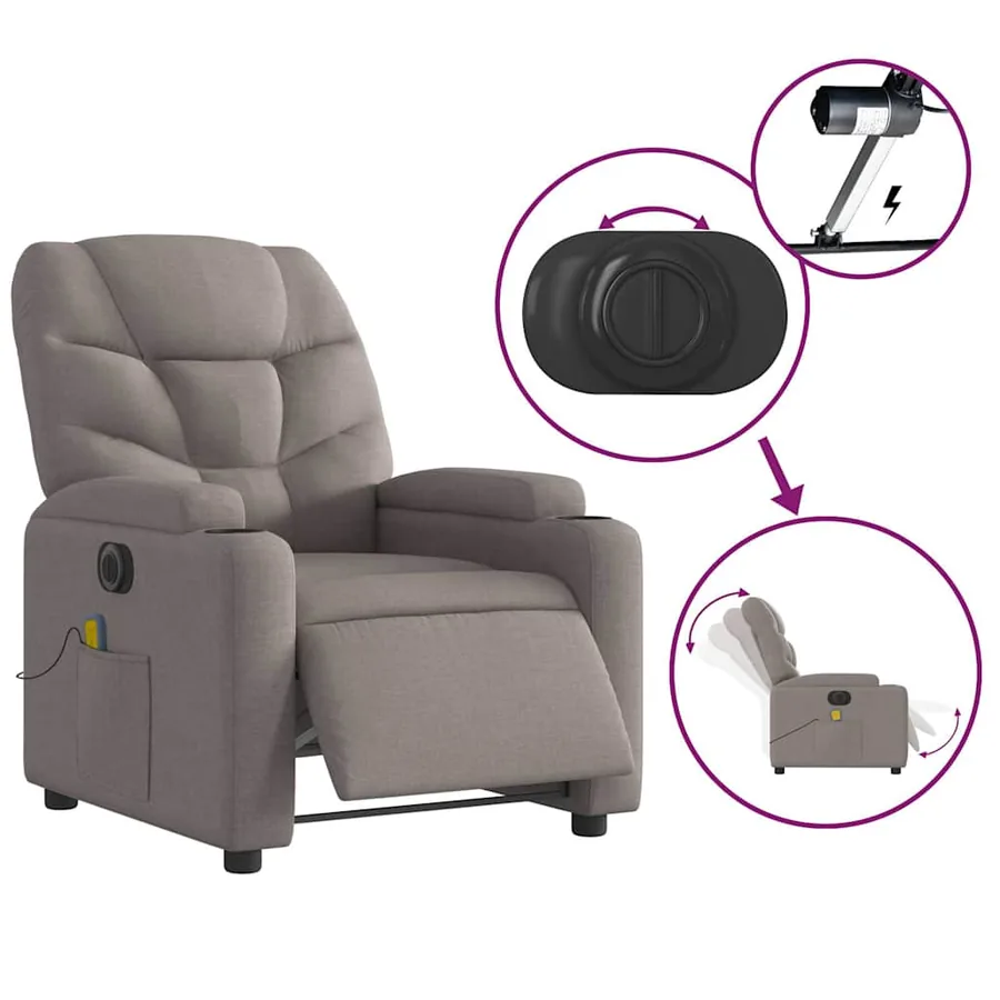 Fauteuil de massage inclinable électrique Taupe Tissu - 6