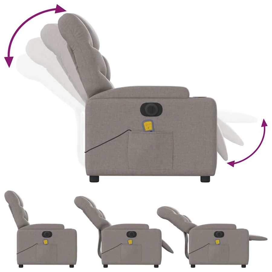 Fauteuil de massage inclinable électrique Taupe Tissu - 7