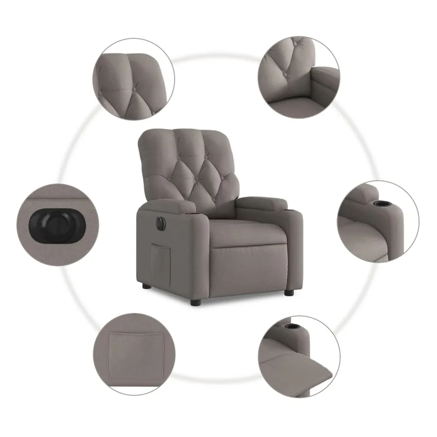 Fauteuil inclinable électrique Taupe Tissu - 8