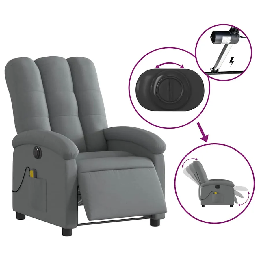 Fauteuil inclinable de massage électrique gris foncé tissu - 6