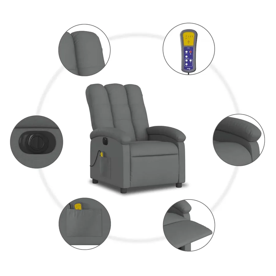 Fauteuil inclinable de massage électrique gris foncé tissu - 8