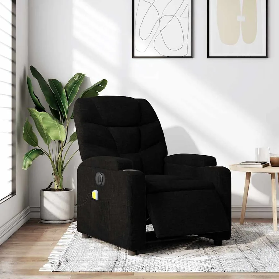 Fauteuil de massage inclinable électrique Noir Tissu - 16