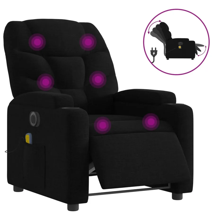Fauteuil de massage inclinable électrique Noir Tissu - 2