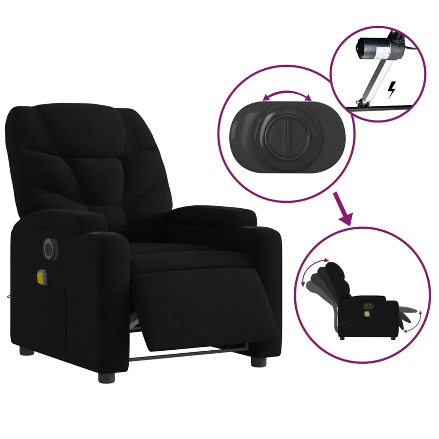Fauteuil de massage inclinable électrique Noir Tissu - 5