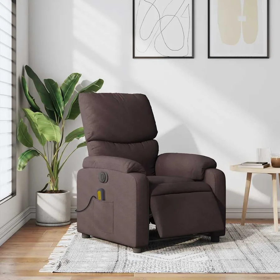 Fauteuil de massage inclinable électrique Marron foncé Tissu - 15