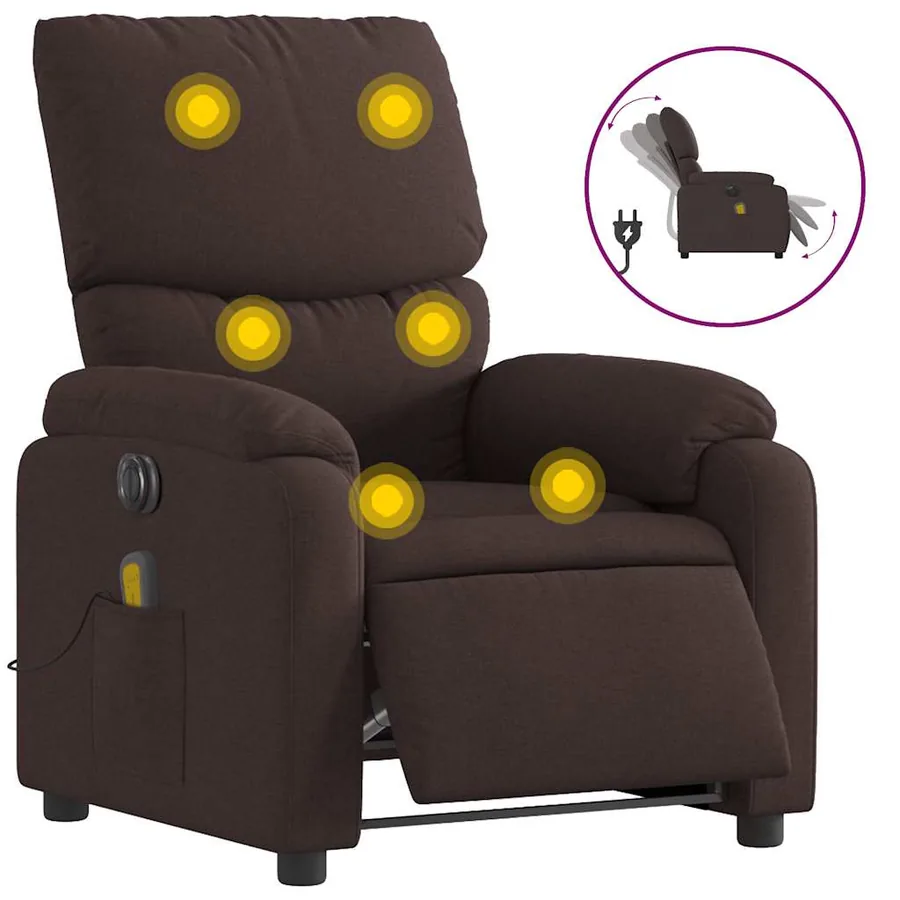 Fauteuil de massage inclinable électrique Marron foncé Tissu - 2