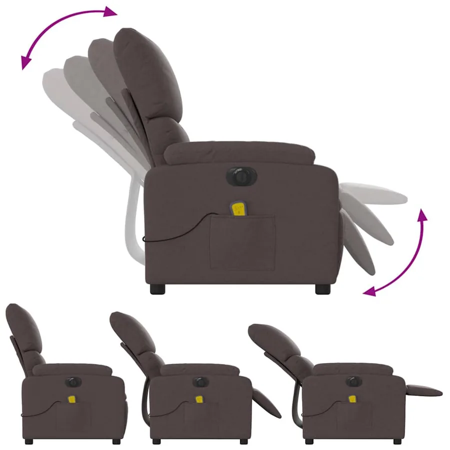 Fauteuil de massage inclinable électrique Marron foncé Tissu - 7